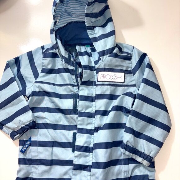 Baby Boys Prodoh Rain Jacket Full-Zip Hood Blue Stripe Size 18M Reflective - Picture 1 of 7